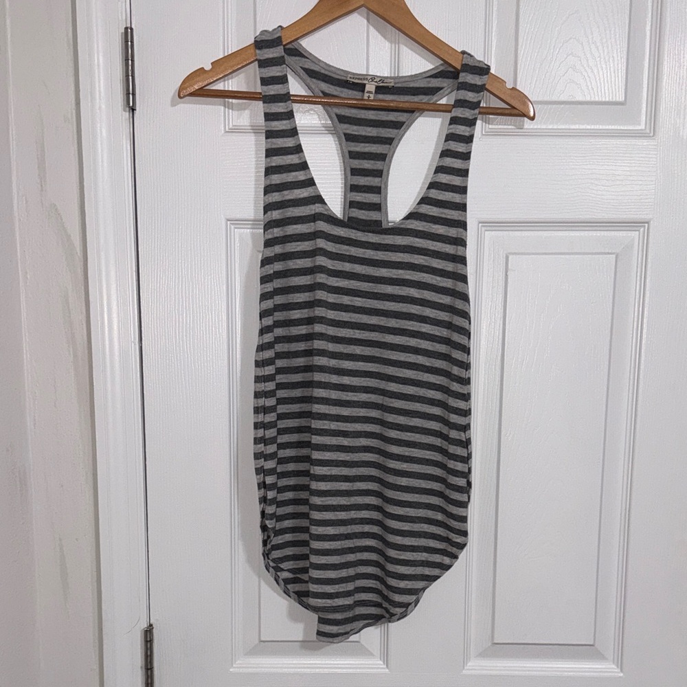 Express Black and Gray So Soft Striped Tank Top